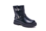 Xinming Shoes Girls PU Short Boots Buckle and Straps